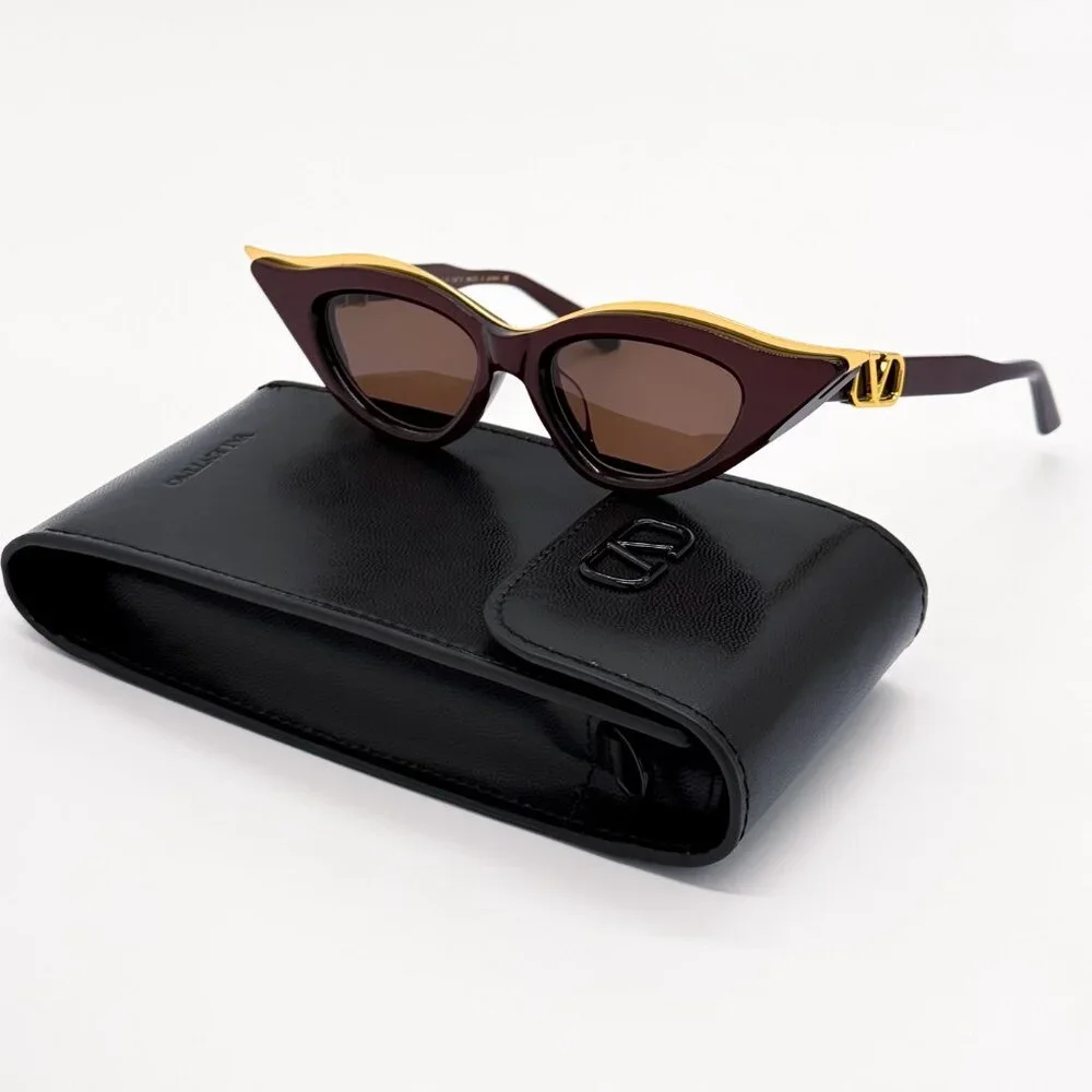 NEW VALENTINO V-GOLDCUT VLS-114B BORDEAUX WOMEN CAT EYE SUNGLASSES VALENTINO